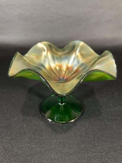 Fenton, " Stippled Ray," Green, Compote