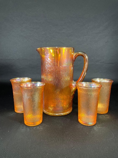 Jeanette, "Tree Bark," Marigold, Pitcher w/ (4) Glasses