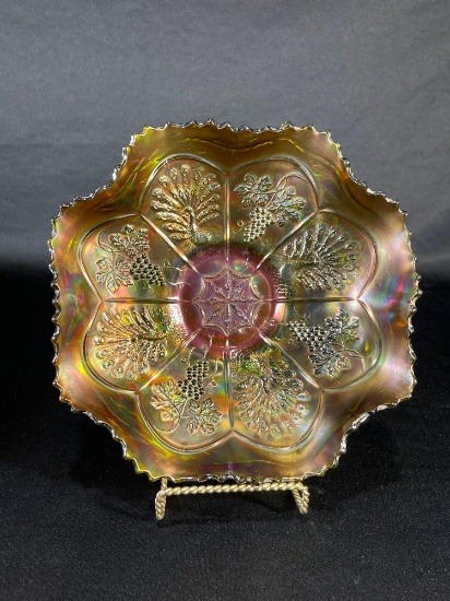 Fenton, "Peacock & Grape," Green, Bowl, 9"dia
