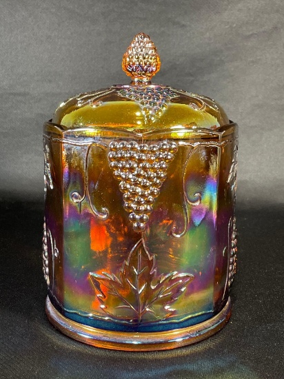 Indiana Glass, "Harvest", Marigold, Canister w/ Lid, 9-3/4"h x 6-1/2"dia