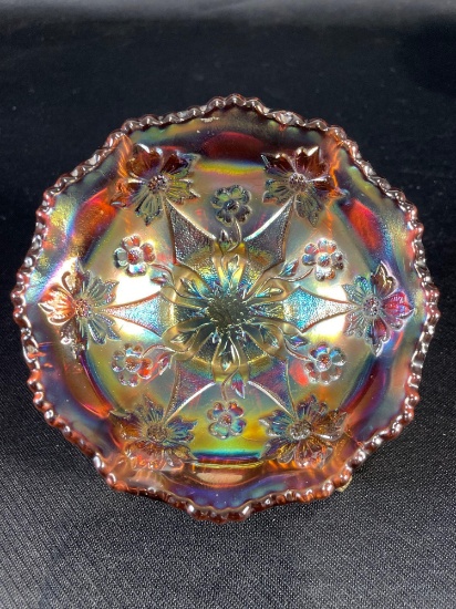 Fenton, "Little Flowers," Amethyst w/ Marigold Overlay, Sauce Bowl, 5-1/4"