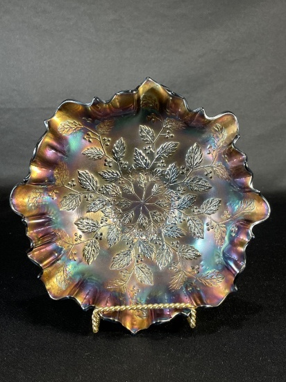 Fenton, "Holly," Blue Bowl, 9-1/2"