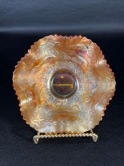 Fenton, "Little Fish," Marigold Bowl w/ Ball Feet, 5-3/4"dia