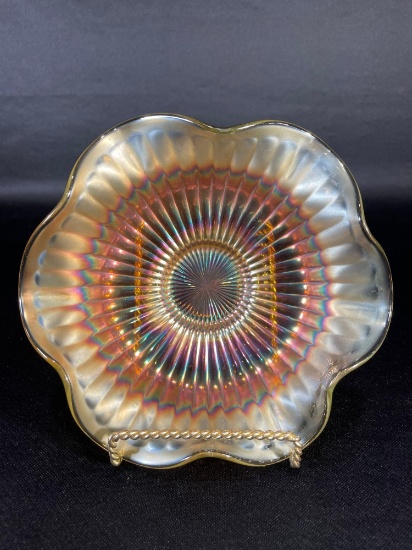 Imperial, "Smooth Rays," Lime Green w/ Marigold Overlay Bowl, 7-1/8"dia