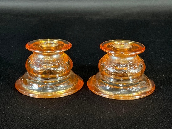 Pair Of Indiana, "Madrid," Marigold Candlestick Holders