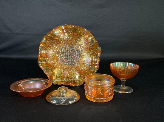 (5) Pieces Of Marigold Carnival Glass