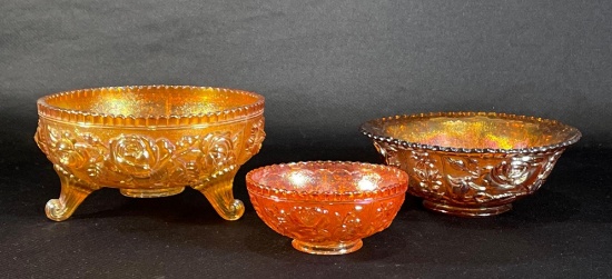 (3) Imperial "Luster Rose" & Berry & Fruit "Open Rose" Marigold Bowls