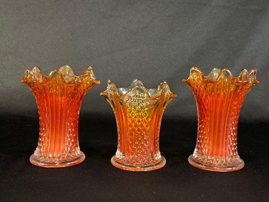 (3) Fenton "Diamond Point" Marigold Vases