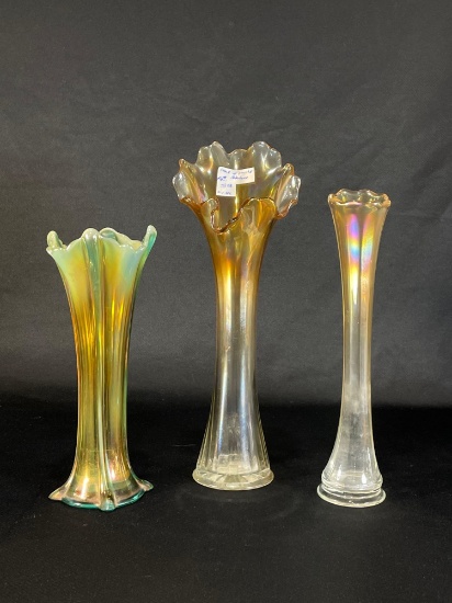 Northwood Four Pillar "Aqua Opal" Marigold 10" Vase w/ others