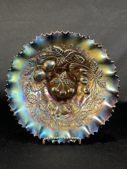 Northwood Amethyst/Purple "Three Fruits" 8-1/2" Bowl
