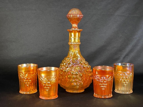 Imperial "Grape" Marigold Decanter w/ Grape Arch Cups
