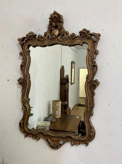 Ornately Carved Syroco Mirror With Gold Finish