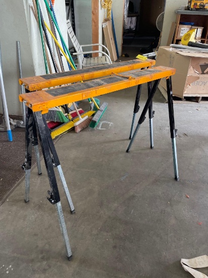 Pair Of Adjustable Height Folding Saw Horses