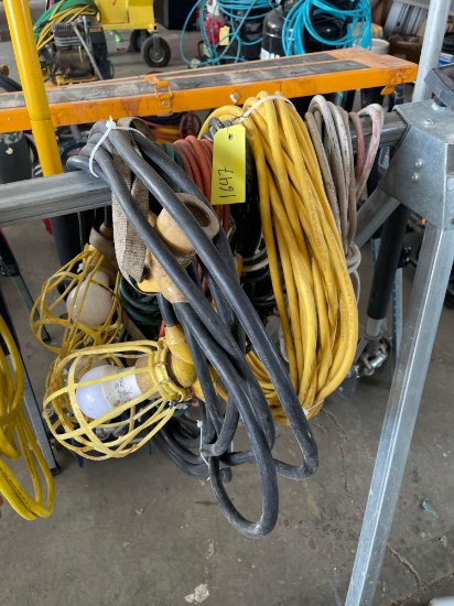 Assorted Extension Cords & Drop Light