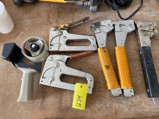 (3) Slap Staplers,(2) Staple Guns & Tape Gun