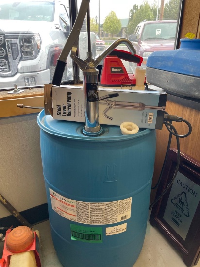 Bauer electric sprayer w/ barrel of disinfectant chemical