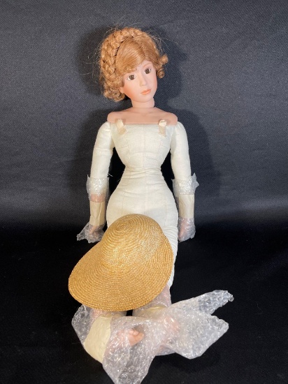 25" Bare Porcelain Doll w/ Wig & Straw Hat