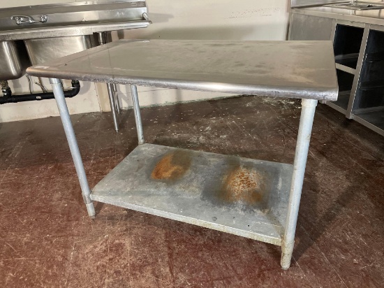 Bull Nose Stainless Steel Prep Table w/ Galvanized Lower Shelf