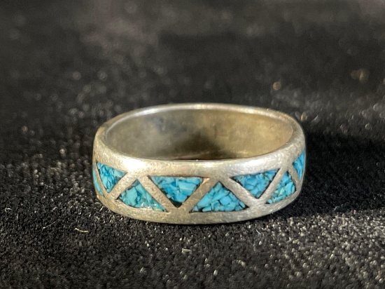 Unmarked Sterling Silver Ring w/ Turquoise Inlay, .100 ozt