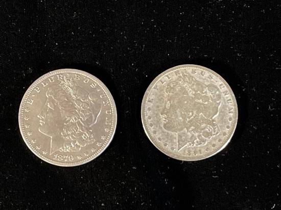 1879 s & 1891 o Morgan silver dollars w/ plastic protector case