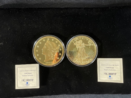 (2) American Mint commemorative gold plated 1849 & 1933 coins