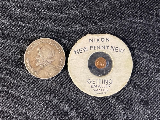 1930 Medio Balboa Republic Of Panama .900 Ley, & Nixon New Penny Novelty