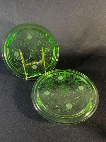 Pair Of Green Depression Glass Platters