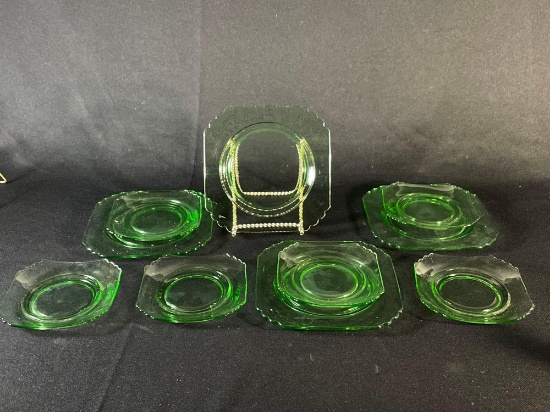 Assorted Green Depression Glass Dishes