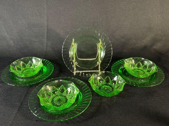 Assorted Green Depression Glass Dishes