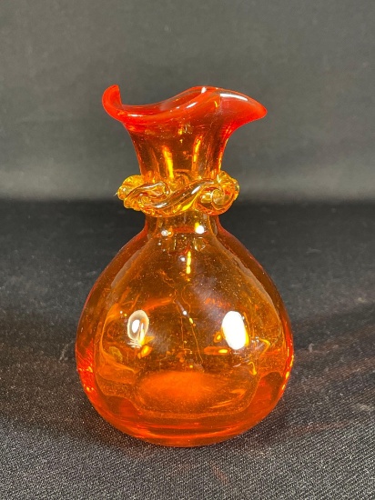Rainbow small amber hand blown vase w/ ruffle top