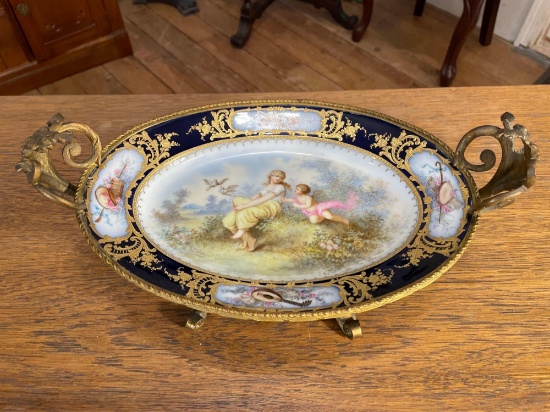 Sevres Style Ormolu Mounted Porcelain Hand Painted Plate, signed L.Bertreny