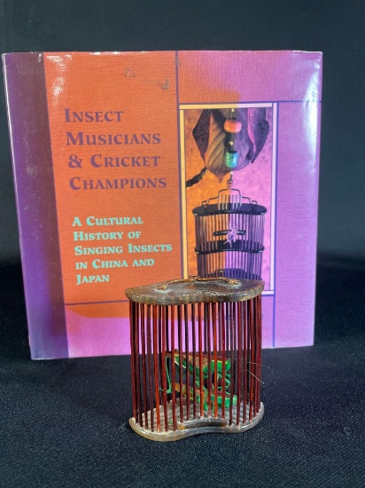 Antique Bamboo & Tortoise Shell Bakelite Cricket Cage Featured On Cover Of Book (Book Included)