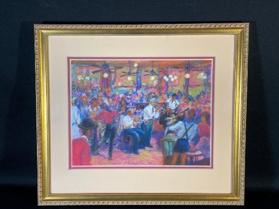 William Nelson(1942-) "Hot Jazz In The French Quarter, N.O.," Pastel, Framed & Sighned 83' Lower Mid