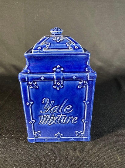 Antique Yale Mixture A Gentleman's Smoke Cobalt Ceramic Humidor/Tobacco Jar w/ Lid 8-1/2"h