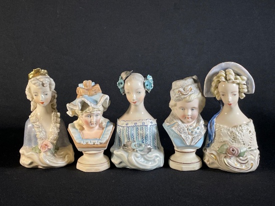 (5) Assorted antique woman's head bust