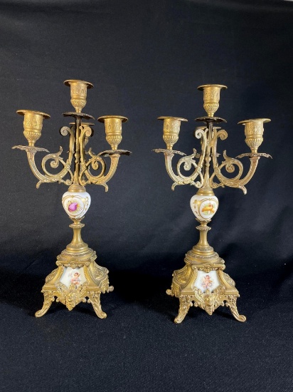 Vintage pair of ornate brass candle stick holders