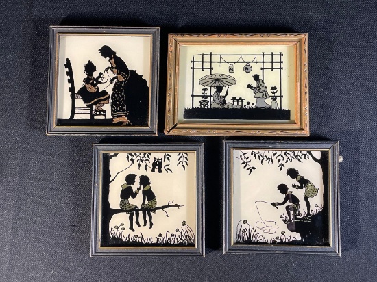 (4)1930s Framed Hand Painted Silhouette Pictures