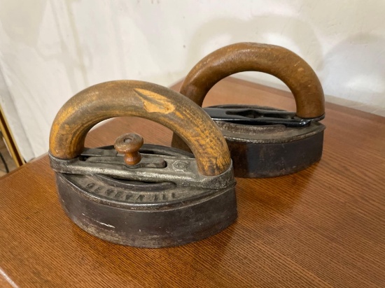 (2) Antique sad irons w/ handles