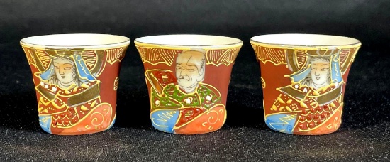 (3) Vintage Stasuma Moriage "The Goddess of Mercy & immortals" saki cups