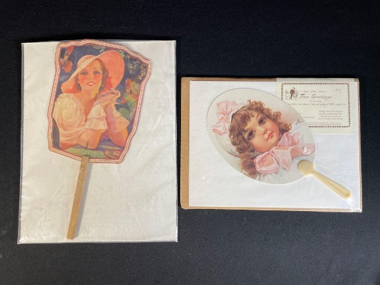 Pair Of Turn Of The Century Fan Greeting Cards