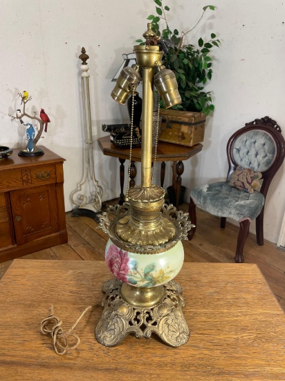 Brass & Ornate Painted Table Lamp