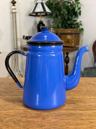 Blue Enamel Tea Kettle/Coffee Pot
