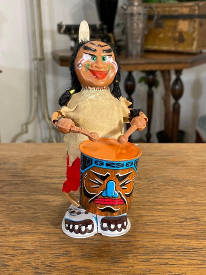 Vintage Native American Drummer Boy Wind Up Toy