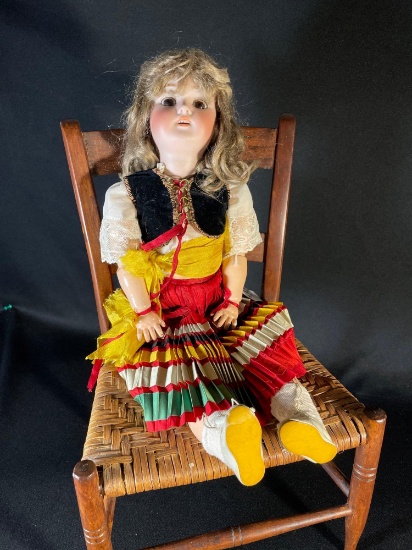 Antique 20" Gypsy bisque doll w/ Compo Body, Germany