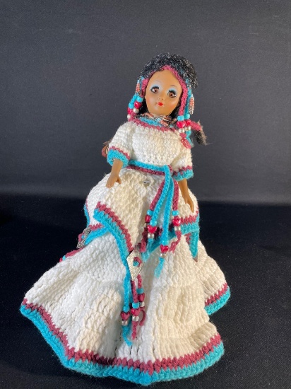16" Sleep eyed Indian girl doll w/ crocheted dress