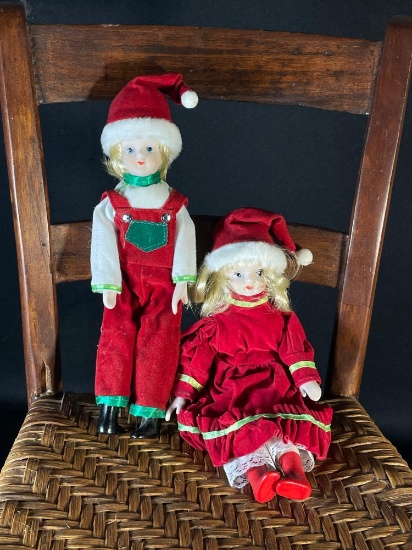 (2) 8" Christmas themed bisque dolls
