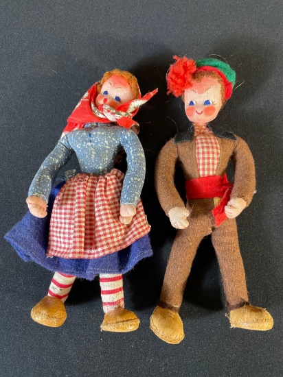 (2) 6" Cloth Dolls w/ Porcelain Masks, Made In Portugal