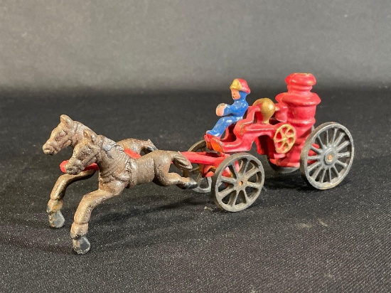 Vintage Cast Iron Horse Drawn Steam Pump Fire Truck