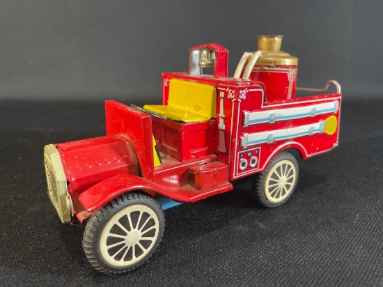 Tin litho friction toy fire truck