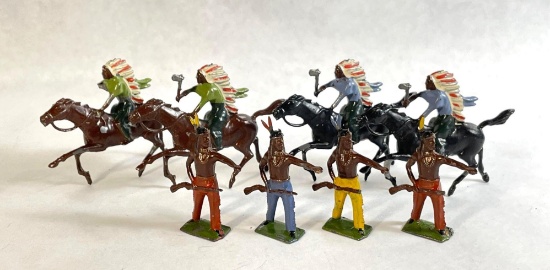 W. Britain "Types of The Wild West North American Indians," 8-Pc Lead Figurine Set w/ Original Box